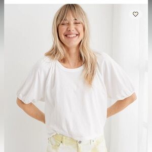 Aerie bubble sleeve Classic White Top xs #casual #cottage core